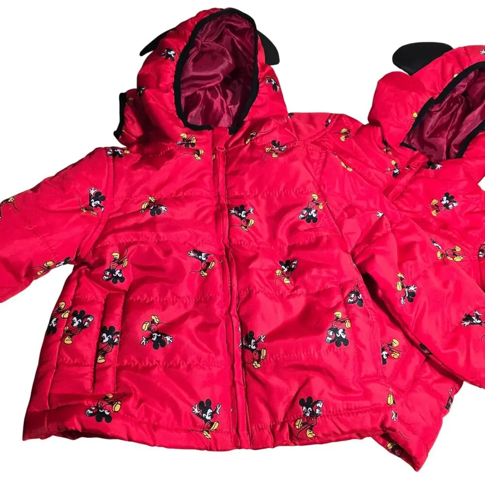 Twin Disney Junior Mickey Mouse Hooded Ear Puffer Jacket 2T Girl's Red New!!!